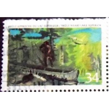 Imagem do selo postal do Canadá de 1987 Brûlé nears Lake Superior