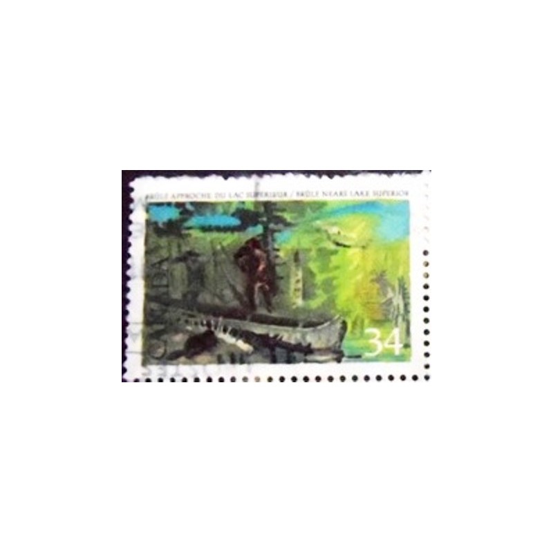 Imagem do selo postal do Canadá de 1987 Brûlé nears Lake Superior