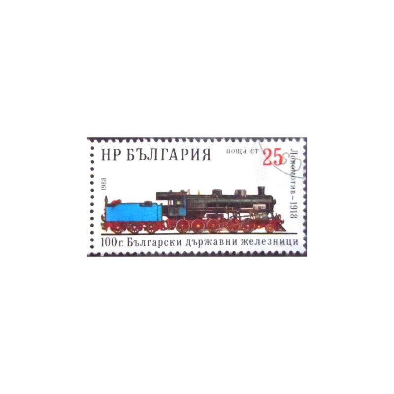 Imagem do selo postal da Bulgária de 1988 Steam Locomotive 1918