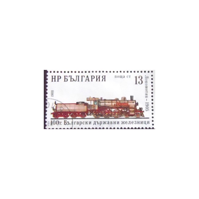 Imagem do selo postal da Bulgária de 1988 Hristo Botev Locomotive 1905