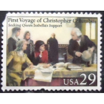 Imagem do selo postal dos Estados Unidos de 1992 Voyages of Columbus