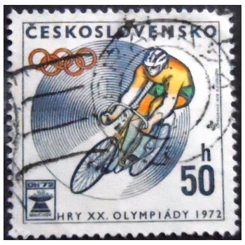 Imagem do selo postal da Tchecoslováquia de 1972 Bicycling