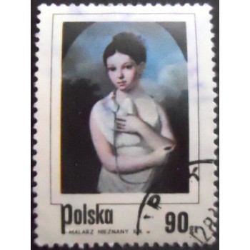 Imagem do selo postal da Polônia de 1974 Children in Polish Paintings