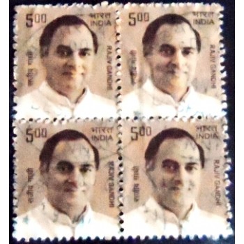 Imagem da quadra de selos da Índia de 2008 Rajiv Gandhi