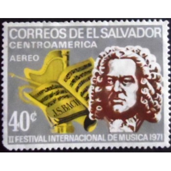 Imagem do selo postal de El Salvador de 1971 Johann Sebastian Bach