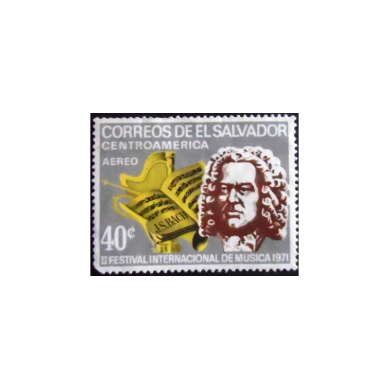 Imagem do selo postal de El Salvador de 1971 Johann Sebastian Bach
