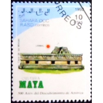 Imagem do selo postal do Saara Ocidental de 1992 Cultura Maya
