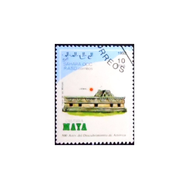 Imagem do selo postal do Saara Ocidental de 1992 Cultura Maya