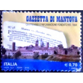 Imagem do selo postal da Itália de 2014 Gazzetta di Mantova Newspaper