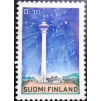 Imagem do selo postal da Finlândia de 1971 TV Tower Näsinneula & Planetarium