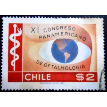 Imagem do selo postal do Chile de 1977 Eye with Globe