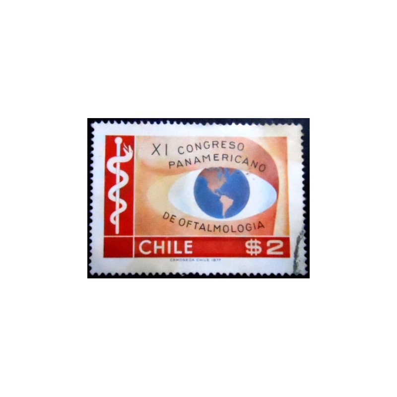 Imagem do selo postal do Chile de 1977 Eye with Globe