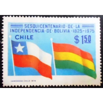 Imagem do selo postal do Chile de 1976 Flags of Chile and Bolivia