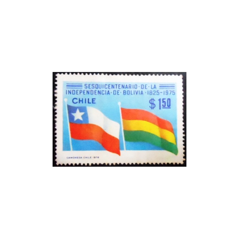 Imagem do selo postal do Chile de 1976 Flags of Chile and Bolivia
