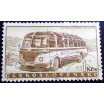 Imagem do selo postal da Tchecoslováquia de 1958 Autobus Škoda 706 RTO