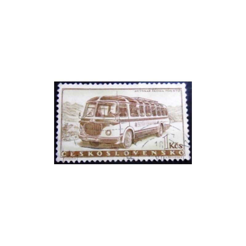 Imagem do selo postal da Tchecoslováquia de 1958 Autobus Škoda 706 RTO