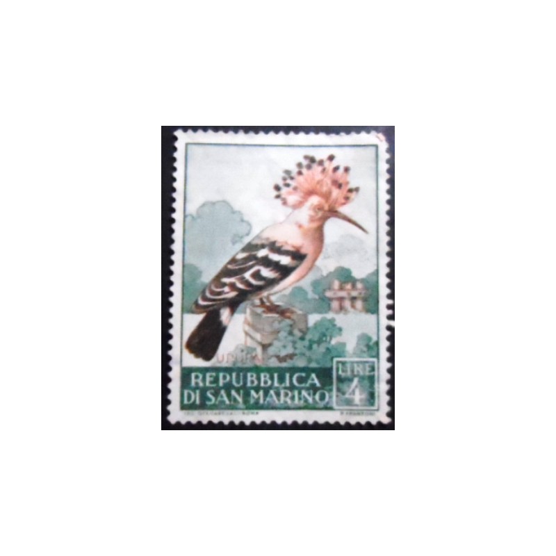Imagem do selo postal de San Marino de 1960 Eurasian Hoopoe