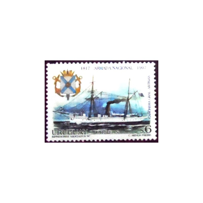 Imagem do selo postal do Uruguai de 1997 Gun-Boat General Artigas