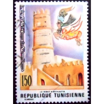 Imagem do selo postal da Tunísia de 1976 The Ribat in Monastir