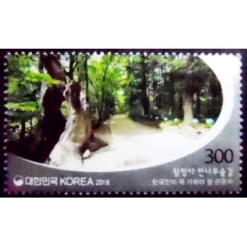 Imagem do selo postal da Coréia do Sul de 2016 Woljeongsa Jeonnamu