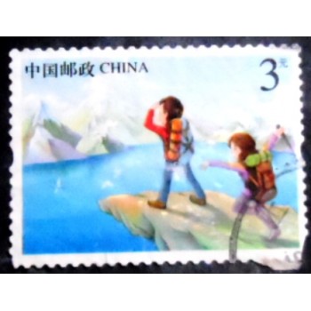 Imagem do selo postal da China de 2015 Backpacking