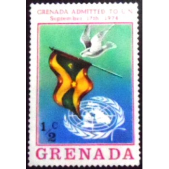 Imagem do selo postal de Grenada de 1975 - Grenada flag and U.N.