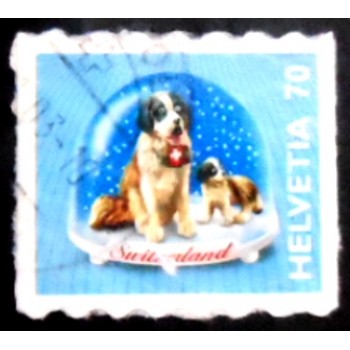 Imagem do selo postal da Suiça de 2001 Saint Bernard Dog