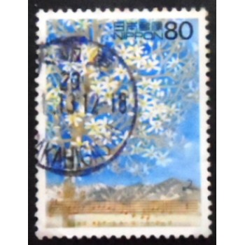 Imagem do selo postal do Japão de 1998 Kitaguni no Haru