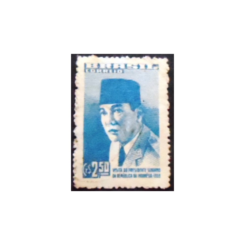 Imagem do selo postal do Brasil de 1959 Presidente Sukarno  U