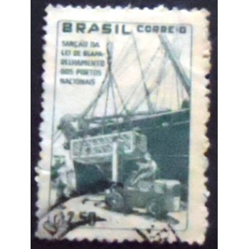 Imagem do selo postal do Brasil de 1959 Fundo Portuário U