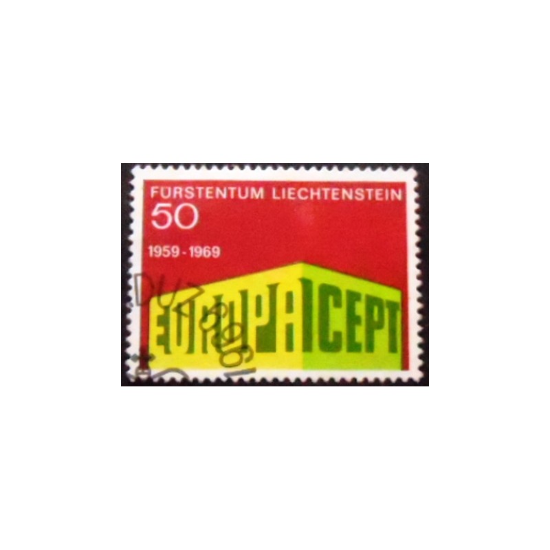 Imagem do selo postal de Liechtenstein de 1969 CEPT Building