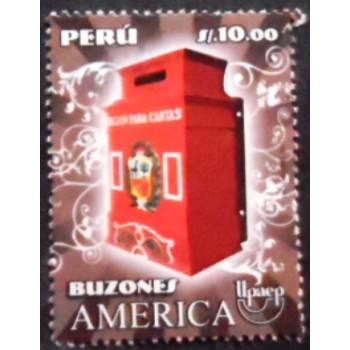 Imagem do selo postal do Peru de 2011 Mailbox with Coat of Arms
