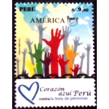 Imagem do selo postal do Peru de 2017 Blue Heart of Peru against Human Traficking