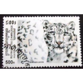 Imagem do selo postal do Cambodja de 1998 Snow Leopard