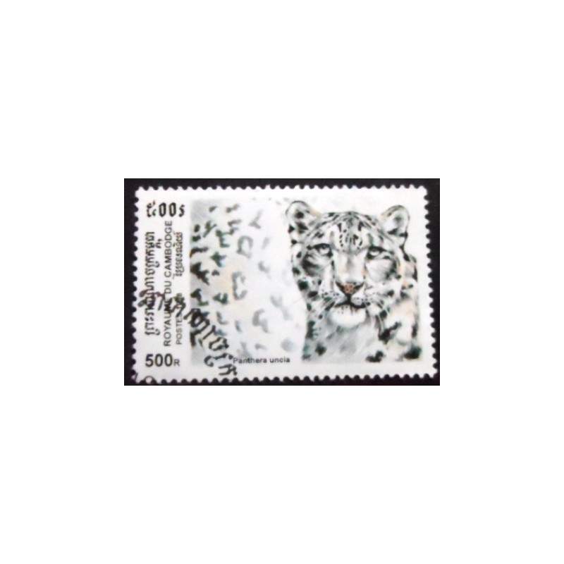 Imagem do selo postal do Cambodja de 1998 Snow Leopard