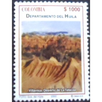 Imagem do selo postal da Colômbia de 2003 Tatacoa desert