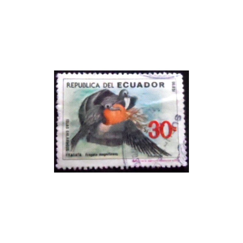 Imagem do selo postal do Equador de 1986 Magnificent Frigatebird