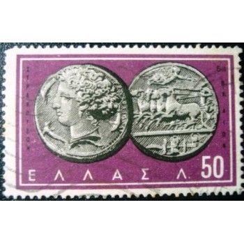 Imagem similar à do selo postal da Grécia de 1959 Arethousa e Chariot,50