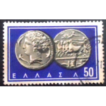 Imagem do selo postal da Grécia de 1959 Great Alexander and Zeus
