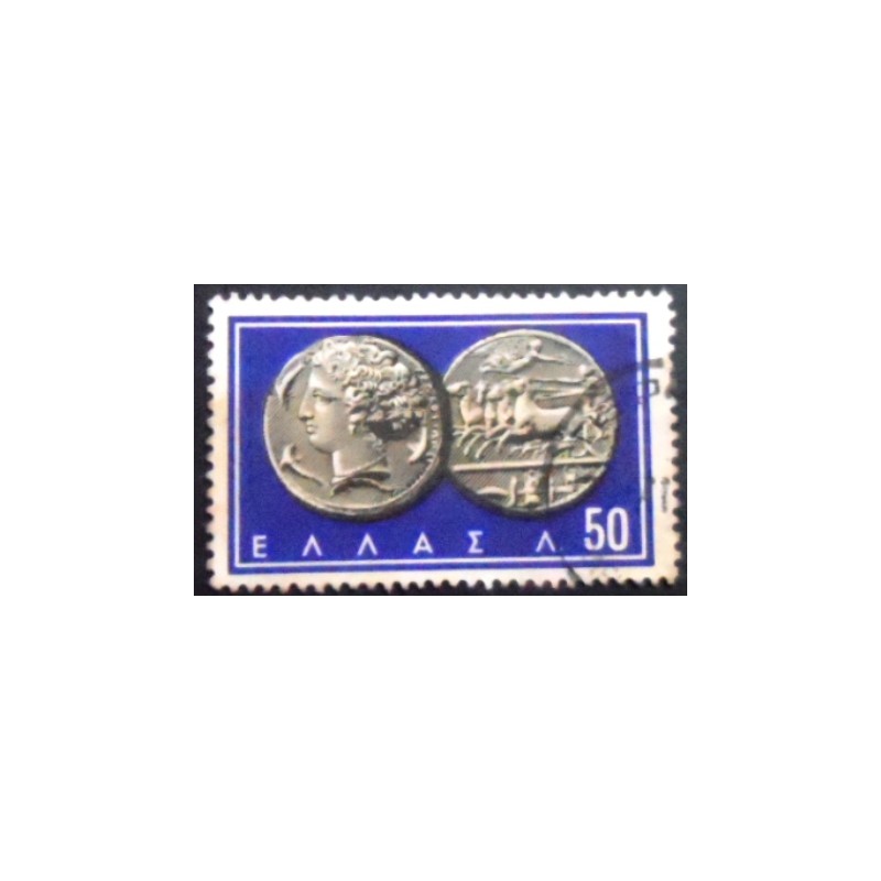 Imagem do selo postal da Grécia de 1959 Great Alexander and Zeus