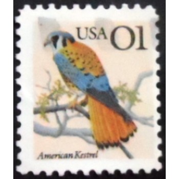 Imagem do selo postal dos Estados Unidos de 1991 American Kestrel