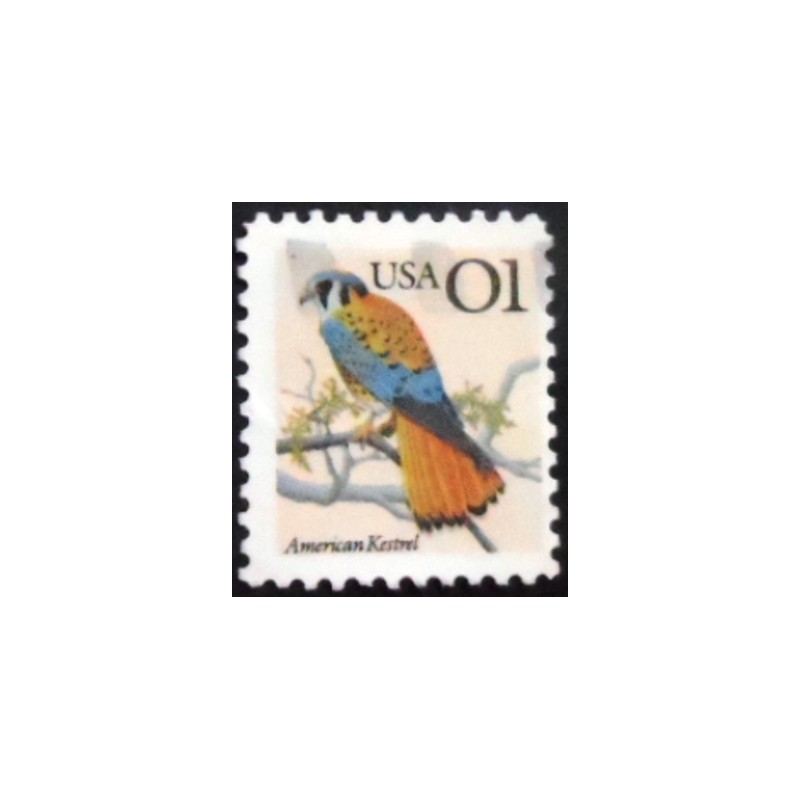 Imagem do selo postal dos Estados Unidos de 1991 American Kestrel