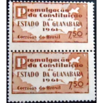 Imagem do par de selos postais do Brasil de 1961 Constituição do Estado da Guanabara N