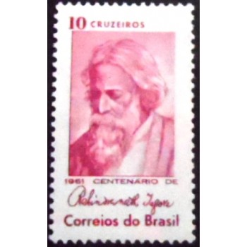 Imagem do selo postal do Brasil de 1981 Rabindra-Nath Tagore M