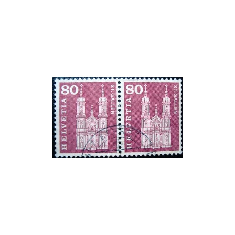 Imagem do par de selos postais da Suiça de 1963 Cathedral of St. Gallen U Y