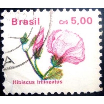 Selo postal do Brasil de 1990 Hibisco U