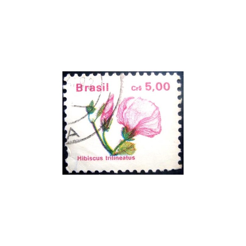 Selo postal do Brasil de 1990 Hibisco U