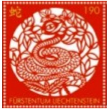 Selo postal Comemorativo de Liechtenstein de 2012 Year of the Snake
