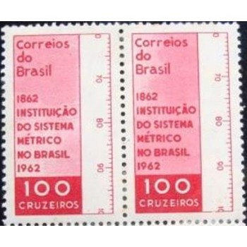 Imagem do par de selos postais do Brasil de 1962 Sistema Métrico