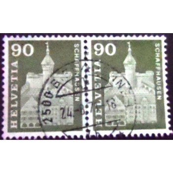 Par de selos postais da Suiça de 1960 Munot at Schaffhausen